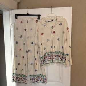Zara Cream Set with Multicolor Floral Embroidery